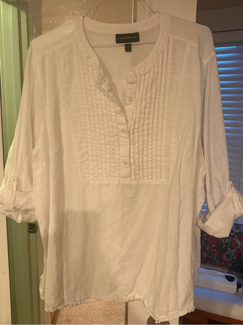 Lane Bryant White Pintuck Henley Tunic